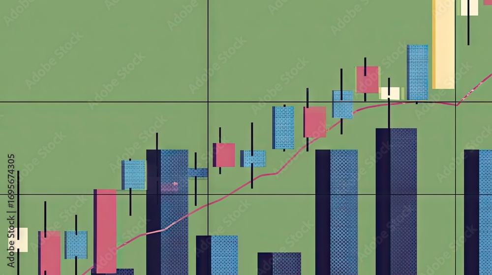 Stock market chart with rising trend. Colorful candlestick patterns on ...
