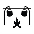 © Zubaraj - Simple black and white illustration of a campfire with hanging pots