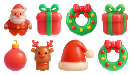 Wall Mural - PNG Festive Christmas icons collection, element set on transparent background