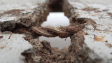 Rope knot detail on weathered concrete structure showing marine construction and industrial nautical engineering close-up view