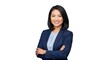 © Niken - Smiling Asian woman in a business suit arms crossed set against a plain white backdrop