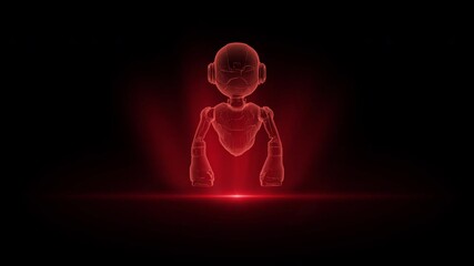 Wall Mural - Futuristic Red Holographic Robot in a Glowing Digital Environment