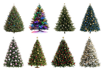 Wall Mural - png colorful festive christmas trees variety, element set on transparent background