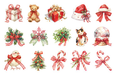 Wall Mural - png festive holiday decorations and gifts, element set on transparent background