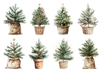 Wall Mural - png rustic miniature christmas trees, element set on transparent background