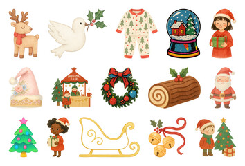 Wall Mural - png festive holiday clipart collection, element set on transparent background
