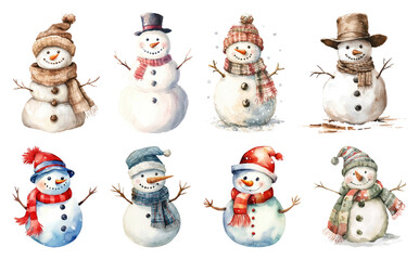 Wall Mural - png charming snowmen in winter attire, element set on transparent background