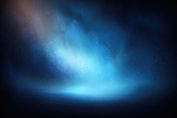 Cosmic blue nebula scene with light rays