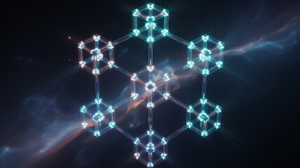Wall Mural - Interconnected Transparent Cubes Forming a Network Structure blockchain technology