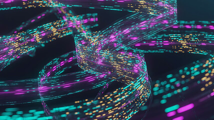 Wall Mural - Intertwined Digital Data Strands with Light Trails abstract