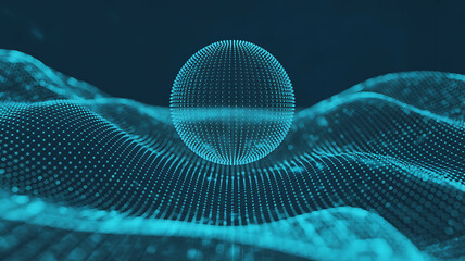 Wall Mural - Spherical Data Cluster Floating Above Digital Wave Landscape abstract technology
