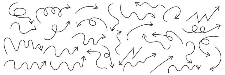 Wall Mural - scribble illustration doodle arrow shape set. And drawn style with brush stroke.