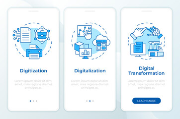 Wall Mural - Digital practices blue onboarding mobile app screen. Statistical analysis. Walkthrough 3 steps editable graphic instructions with linear concepts. UI, UX, GUI. Montserrat SemiBold, Regular fonts used