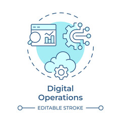Wall Mural - Digital operations soft blue concept icon. Modern technology, ai. Statistical metrics. Round shape line illustration. Abstract idea. Graphic design. Easy to use in infographic, presentation