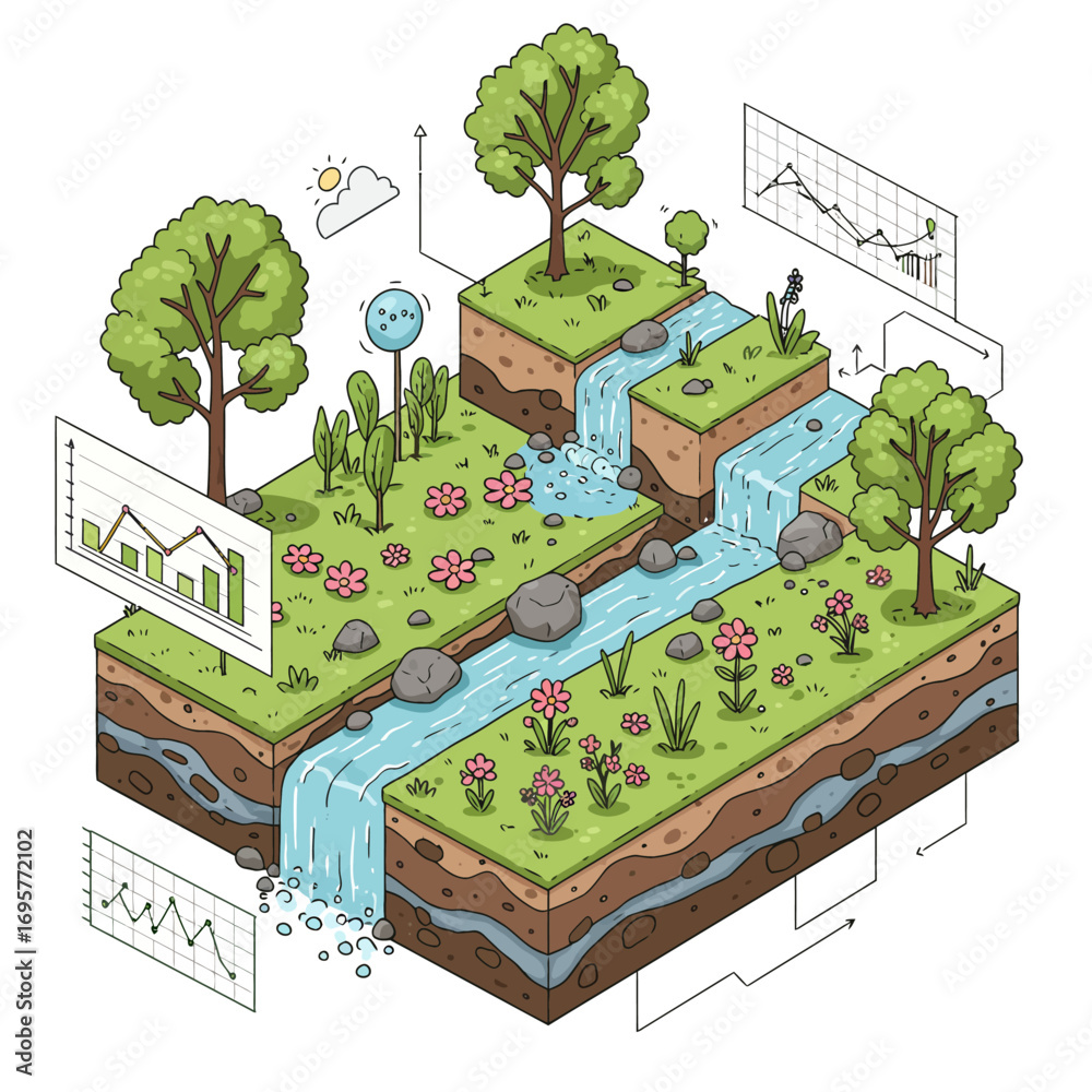Sustainable Ecosystem Management Vector Illustration: Visualizing ...