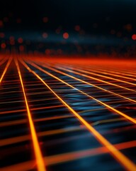 Wall Mural - neon glowing line grid on a dark futuristic surface.