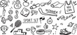 © Geetaroy - Sports doodle icons, hand drawn sports clipart, fitness doodles, sport elements set, gym workout sketch, sport ball outline, athletics doodle art, game symbols, running clipart, sports vector pack, gy