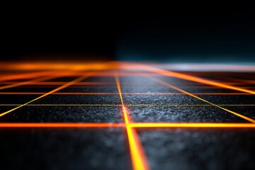 Wall Mural - neon glowing line grid on a dark futuristic surface.