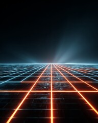 Wall Mural - neon glowing line grid on a dark futuristic surface.