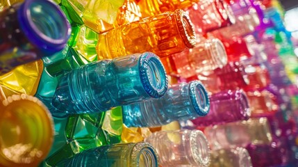 Wall Mural - vibrant plastic bottles create a colorful display. the harmony of hues showcases art and creativity.