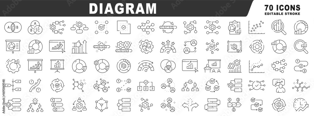 Clean diagram icon set featuring flowchart, workflow, hierarchy ...