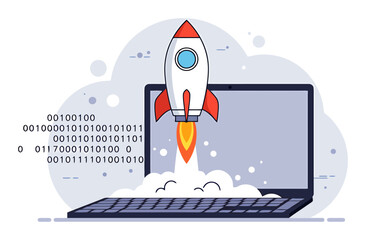 Rocket Launch from Laptop - Technology Startup Vector