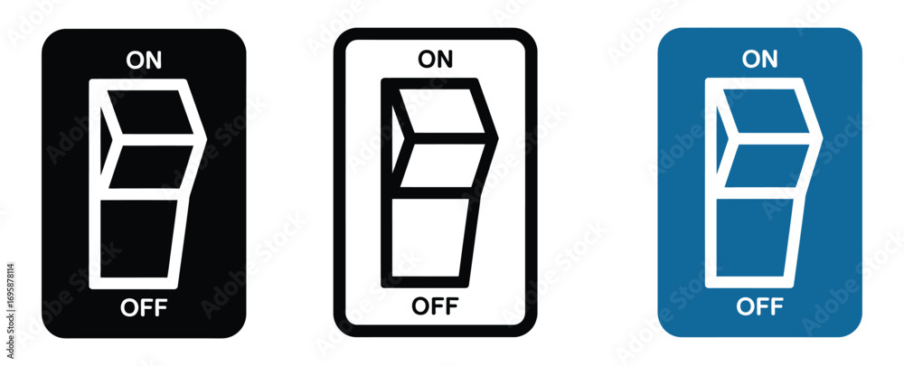 Simple power switch icons showing ON and OFF states in black, white ...