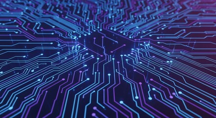 Dynamic Circuit Board Design with Glowing Lines for Technology Concepts