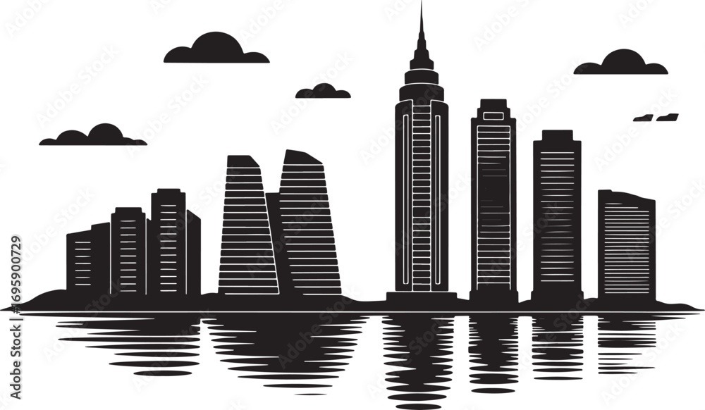 New York City Skyline Silhouette Vector Illustration with Cityscape and ...