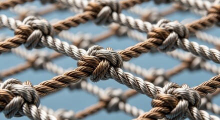 Close-up of Knotted Rope with Blue Background