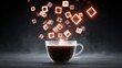 © IlyaMyagkov - Coffee cup and digital design: an artistic shot of coffee cup with the digital design. This photo captures the essence of technology and beverage beautifully.