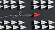 © Siti - Red paper airplane breaking away from the crowd innovative thinking leadership strategy success different unique
