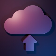 Wall Mural - purple cloud upload icon isolated on purple-blue background. minimalism concept. 3d render illustrat