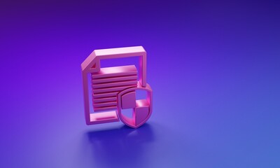 Wall Mural - Pink Document protection concept icon isolated on purple-blue background. Confidential information and privacy idea, secure, guard, shield. Minimalism concept. 3D render illustration