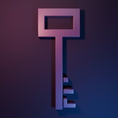 Wall Mural - Purple Pirate key icon isolated on purple-blue background. Minimalism concept. 3D render illustration