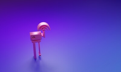 Wall Mural - pink router and wi-fi signal symbol icon isolated on purple-blue background. wireless ethernet modem