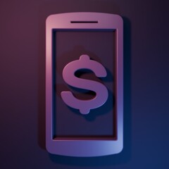 Wall Mural - purple smartphone with dollar symbol icon isolated on purple-blue background. online shopping concep