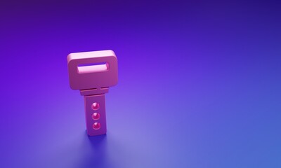 Wall Mural - Pink House key icon isolated on purple-blue background. Minimalism concept. 3D render illustration