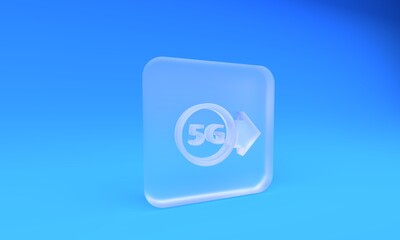 Wall Mural - frosted glass 5g new wireless internet wifi connection icon isolated on blue background. global netw