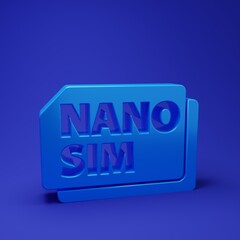 Wall Mural - blue nano sim card icon isolated on blue background. mobile and wireless communication technologies.