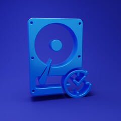 Wall Mural - Blue Hard disk drive with clockwise sign, data recovery icon isolated on blue background. Minimalism concept. 3D render illustration