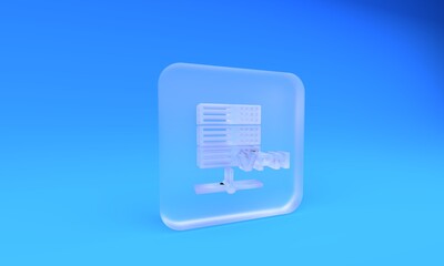 Wall Mural - Frosted glass Server VPN icon isolated on blue background. Square frosted glass button. 3D render illustration