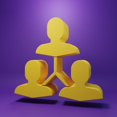 Yellow Project team base icon isolated on purple background. Business analysis and planning, consulting, team work, project management. Minimalism concept. 3D render illustration