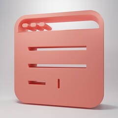 Wall Mural - Pink Browser window icon isolated on pink background. Minimalism concept. 3D render illustration