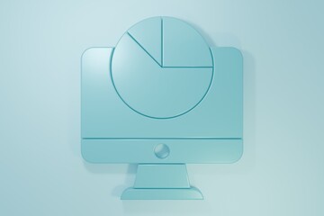 Wall Mural - Blue Computer monitor with graph chart icon isolated on blue background. Report text file. Accounting sign. Audit, analysis, planning. Minimalism concept. 3D render illustration