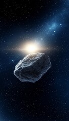 Wall Mural - mysterious asteroid drifting in the dark outer space with glowing stars and cosmic wonders above
