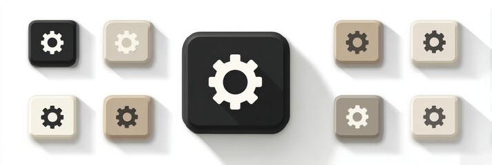 Gear Icons Arranged in a Creative Layout Showcasing Various Styles and Colors