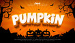 © articular - Pumpkin Text Effect Illustration Editable Graphic Style with Orange and White Typography Lettering on Scary Cemetery Halloween Background. Scalable Vector Autumn Holiday Design Template for Greeting
