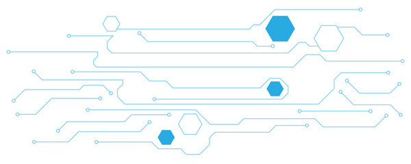 Abstract blue computer technology background with circuit board and hexagon tech.illustration for elements