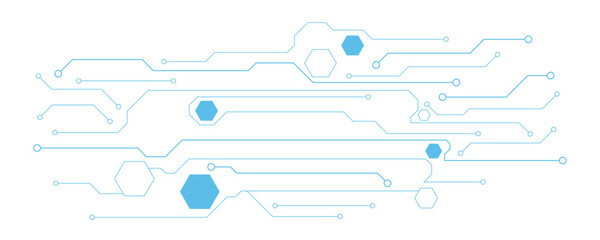 Abstract blue computer technology background with circuit board and hexagon tech.illustration for elements